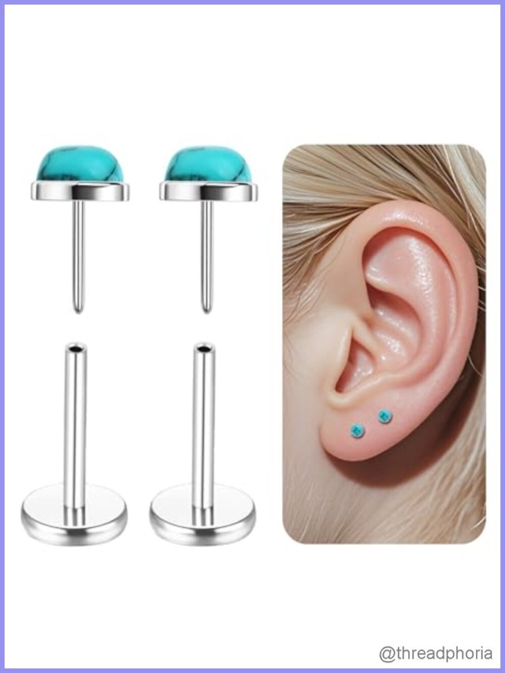 G23 Titanium Threadless Flat Back Studs 14K Gold Hypoallergenic 20G Cartilage